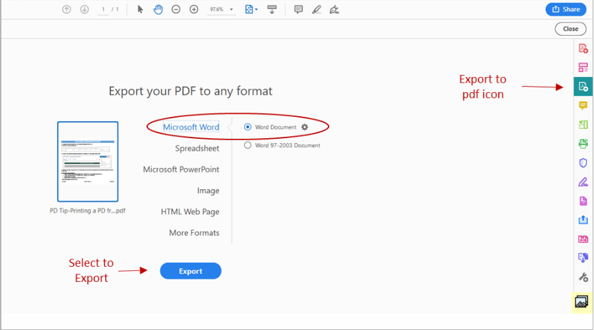 export pdf to word doc