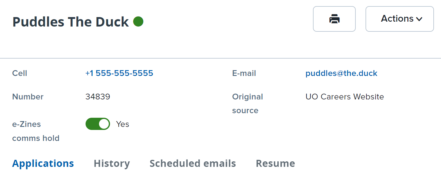 Biographical applicant data on the applicant card