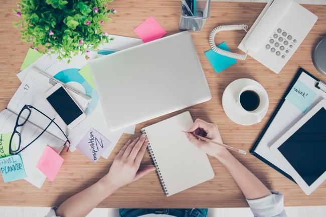 A photo of someone's messy desk