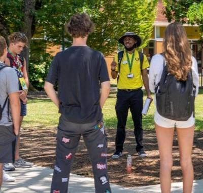 student giving a campus tour